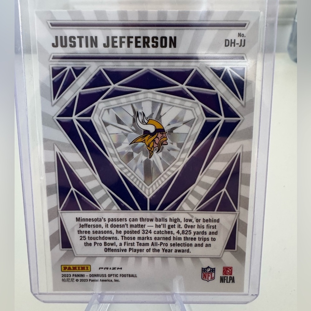 2023 Justin Jefferson Panini Diamond Hands Donruss Optic Prizm Mint condition. - Picture 2 of 2